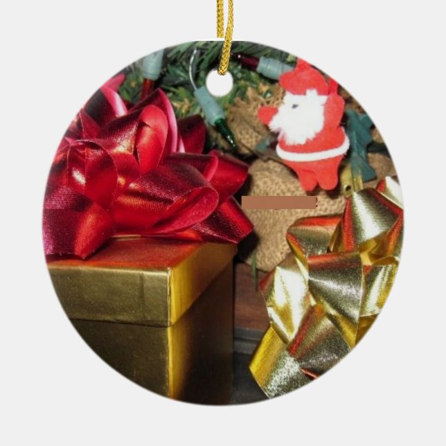 Cute Little Santa & Gifts Christmas Ornament (Front)