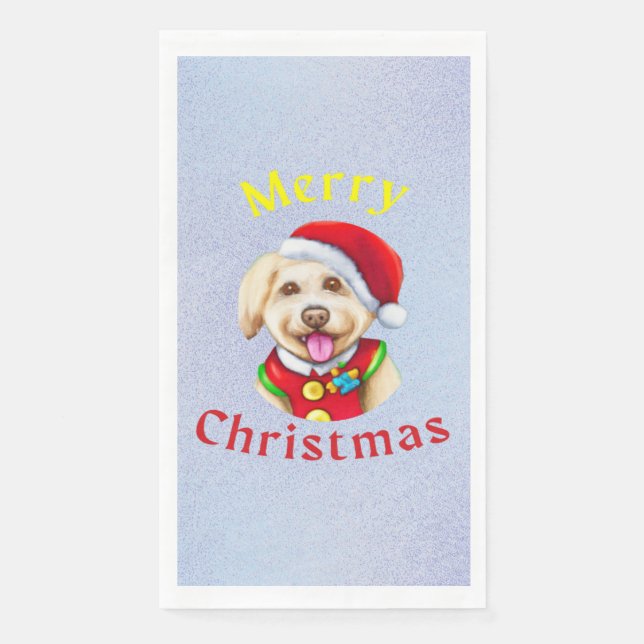 Cute Little Santa Pup Happy Christmas Paper Guest Towels (Front)