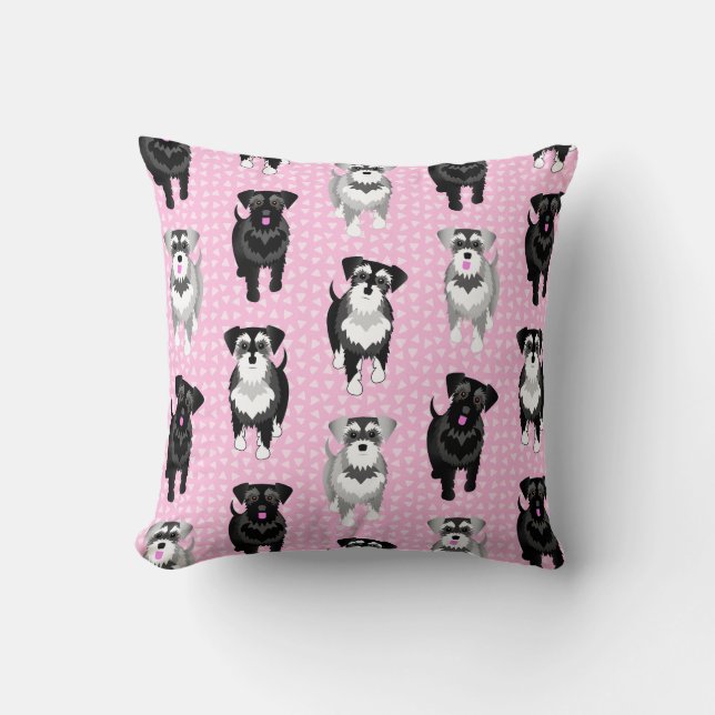 Cute Little Schnauzers Pink Retro Style Throw Pillow (Front)
