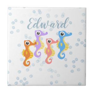 Cute Little Seahorses Ceramic Tile
