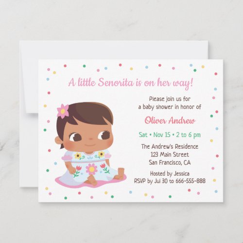 Cute Little Senorita Girl Fiesta Baby Shower Invitation