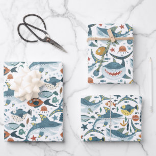 Cute Little Shark Under The Sea Animal Wrapping Paper Sheets