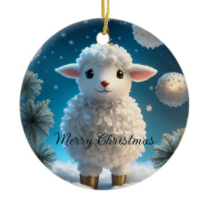 Cute Little Sheep Lamb Religious Christmas Ceramic Ornament