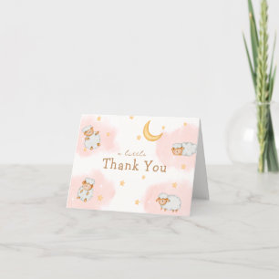 Cute Little Sheep Moon Stars Girl Baby Shower Letterpress Thank You Card