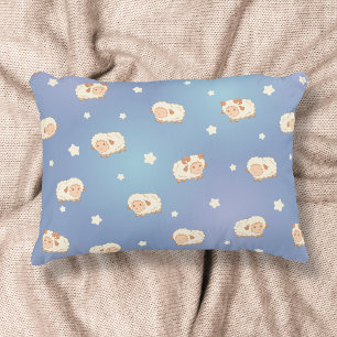 Cute Little Sheep Pattern on Blue Decorative Pillow