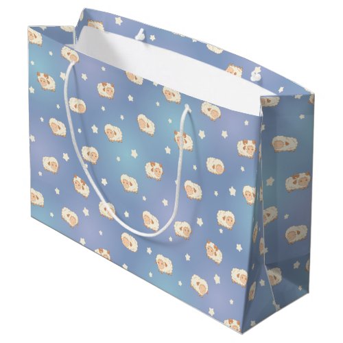 Cute Little Sheep Pattern on Blue Large Gift Bag