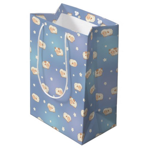 Cute Little Sheep Pattern on Blue Medium Gift Bag