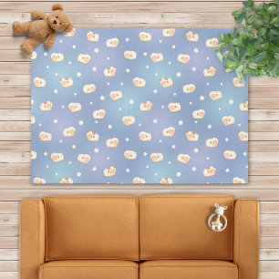 Cute Little Sheep Pattern on Blue Outdoor Rug