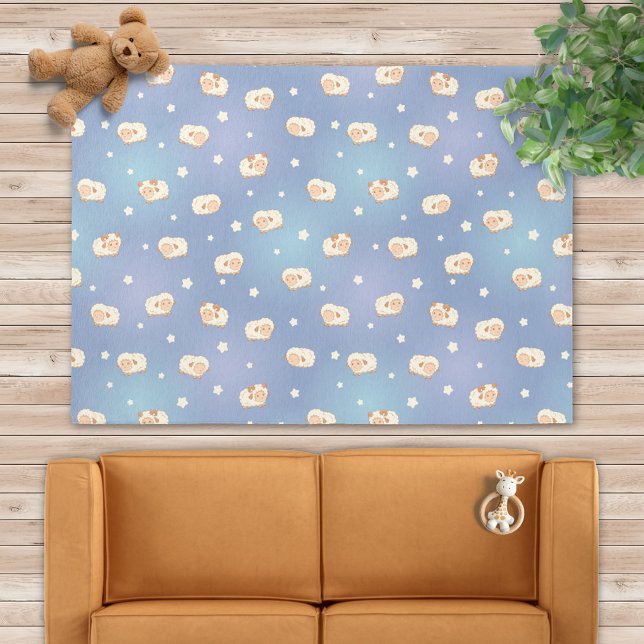 Cute Little Sheep Pattern on Blue Outdoor Rug (Creator Uploaded)