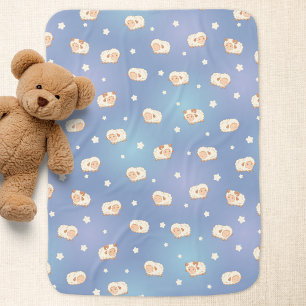 Cute Little Sheep Pattern on Blue Receiving Blanket