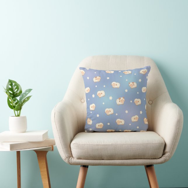 Cute Little Sheep Pattern on Blue Throw Pillow (Chair)