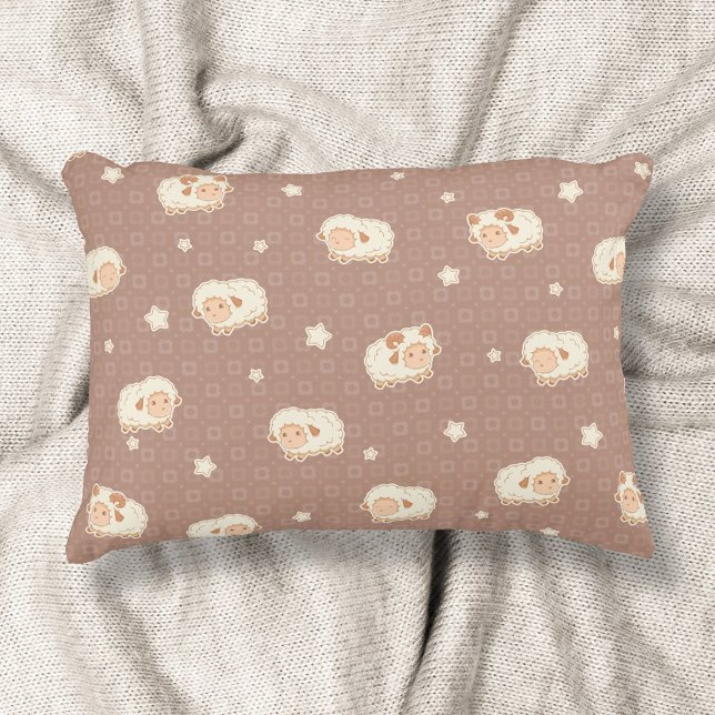 Cute Little Sheep Pattern on Brown Accent Pillow (Creator Uploaded)