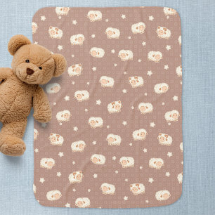 Cute Little Sheep Pattern on Brown Baby Blanket