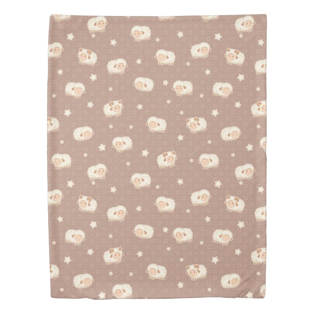 Cute Little Sheep Pattern on Brown Duvet Cover (Front)