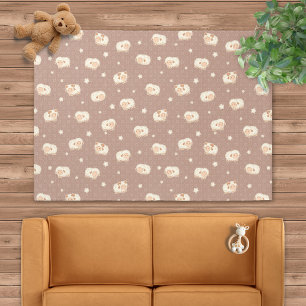 Cute Little Sheep Pattern on Brown Outdoor Rug