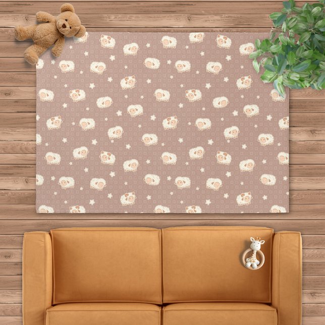 Cute Little Sheep Pattern on Brown Outdoor Rug (Creator Uploaded)