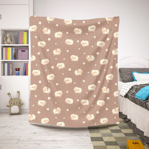Cute Little Sheep Pattern on Brown Sherpa Blanket