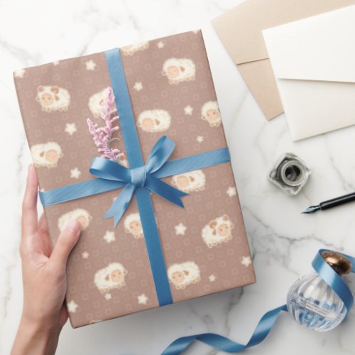 Cute Little Sheep Pattern on Brown Wrapping Paper