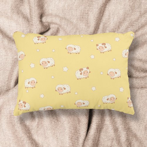 Cute Little Sheep Pattern on Yellow Accent Pillow