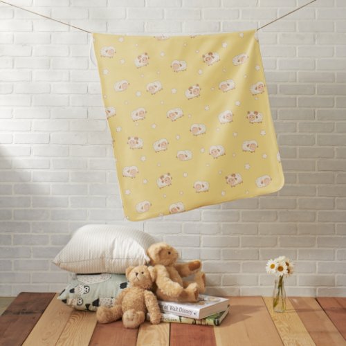 Cute Little Sheep Pattern on Yellow Baby Blanket