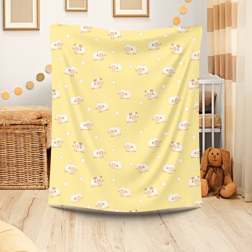 Cute Little Sheep Pattern on Yellow Fleece Blanket