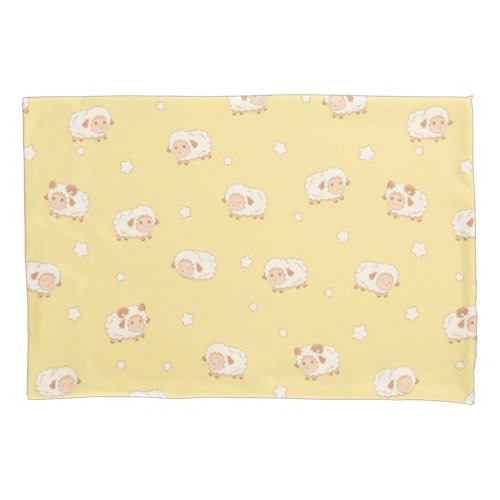 Cute Little Sheep Pattern on Yellow Pillow Case