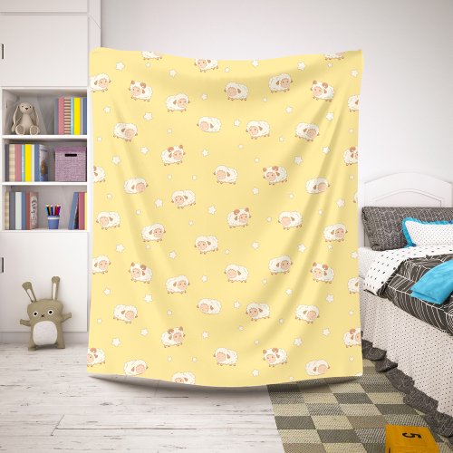 Cute Little Sheep Pattern on Yellow Sherpa Blanket