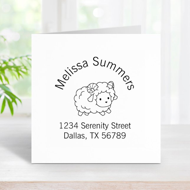 Cute Little Sheep Ram Aries Arch Address Rubber Stamp (Creator Uploaded)