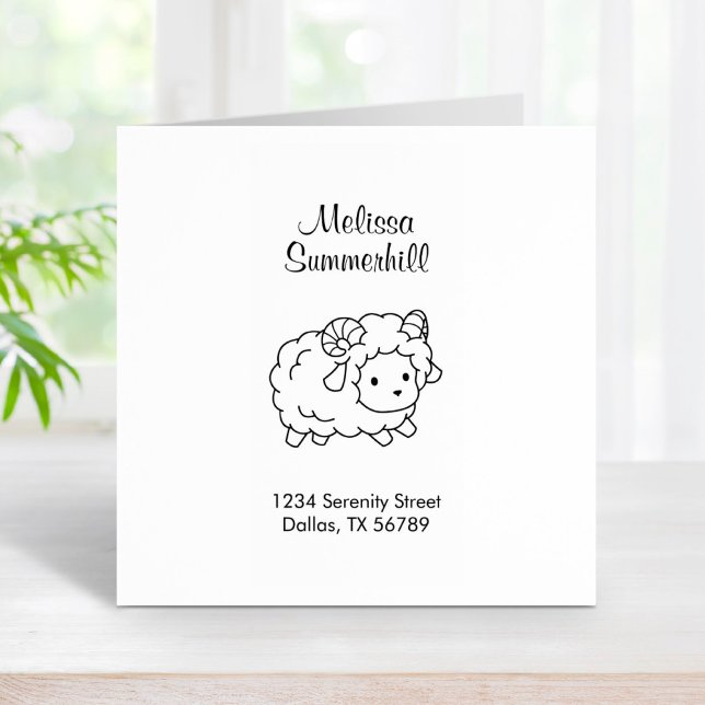 Cute Little Sheep Ram Color Me Address Rubber Stamp (Creator Uploaded)