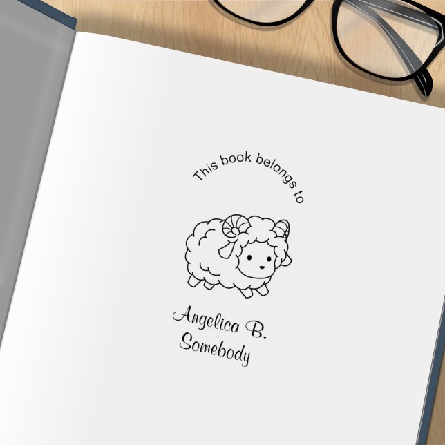 Cute Little Sheep Ram Color Me Bookplate Rubber Stamp (Creator Uploaded)