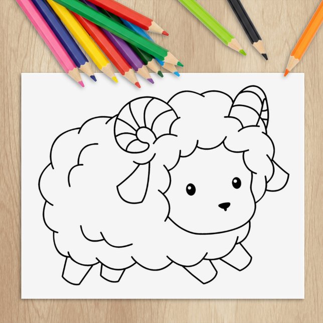 Cute Little Sheep Ram Coloring Page Rubber Stamp (Creator Uploaded)