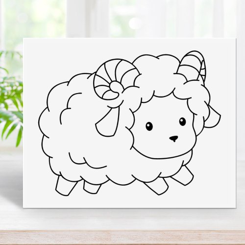 Cute Little Sheep Ram Coloring Page Rubber Stamp