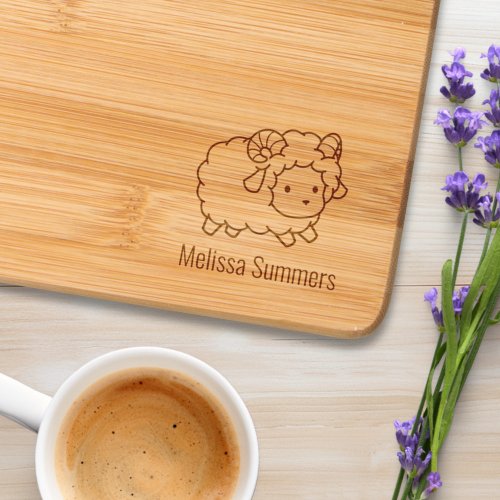 Cute Little Sheep Ram Custom Name Cutting Board
