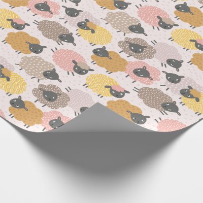 Cute Little Sheep sand beige pink on cream Wrapping Paper