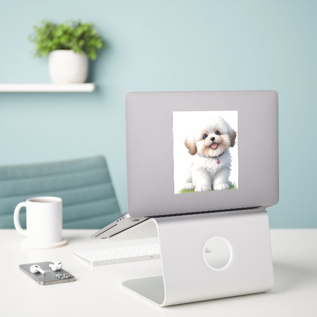 Cute Little Shih Tzu Puppy Dog Lover Sticker (Laptop On Desk)