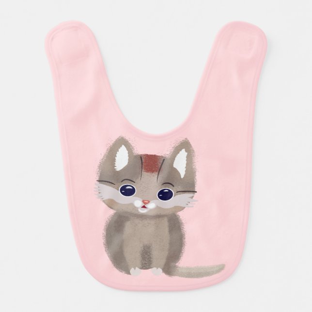 Cute little simplistic kitten baby bib (Front)