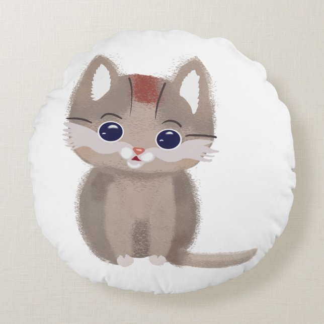 Cute little simplistic kitten round pillow (Front)
