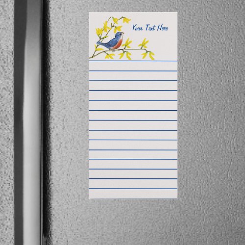 Cute Little singing Red Blue Bird Yellow Flowers Magnetic Notepad