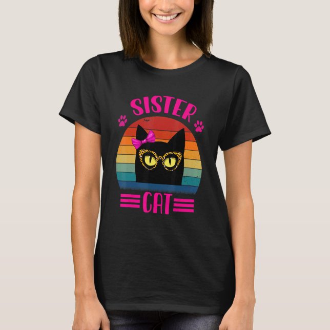 Cute Little Sister Cat With Leopard Glasses Retro  T-Shirt (Front)
