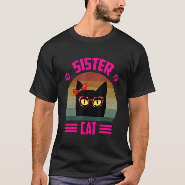 Cute Little Sister Cat With Red Leopard Glasses Re T-Shirt (Front)