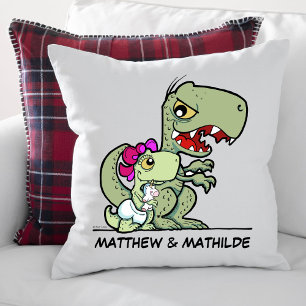 Cute Little Sister T-Rex Dinosaur Name Throw Pillow