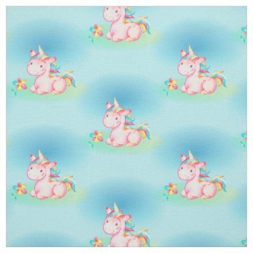 Cute Little Sitting Pink Unicorn Fabric