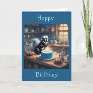 Cute Little Skunk Light Candles on Cake Birthday