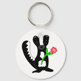 Cute Little Skunk With A Flower Keychain