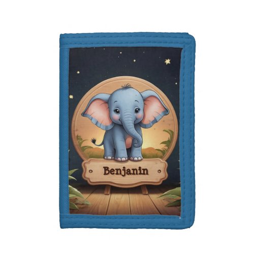 Cute Little Sleepy Elephant Personalized Trifold Wallet