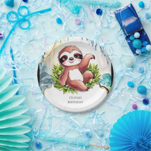 Cute Little Sloth Birthday Paper Plates (Party)
