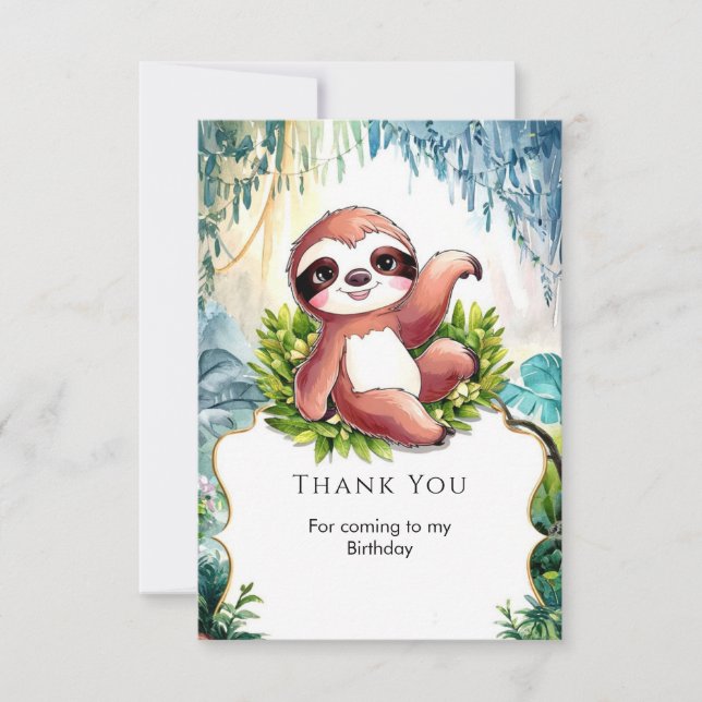 Cute Little Sloth Birthday Thank You Card (Front)