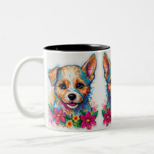 Cute Little Small Puppy Dog Pencil Art Two-Tone Coffee Mug
