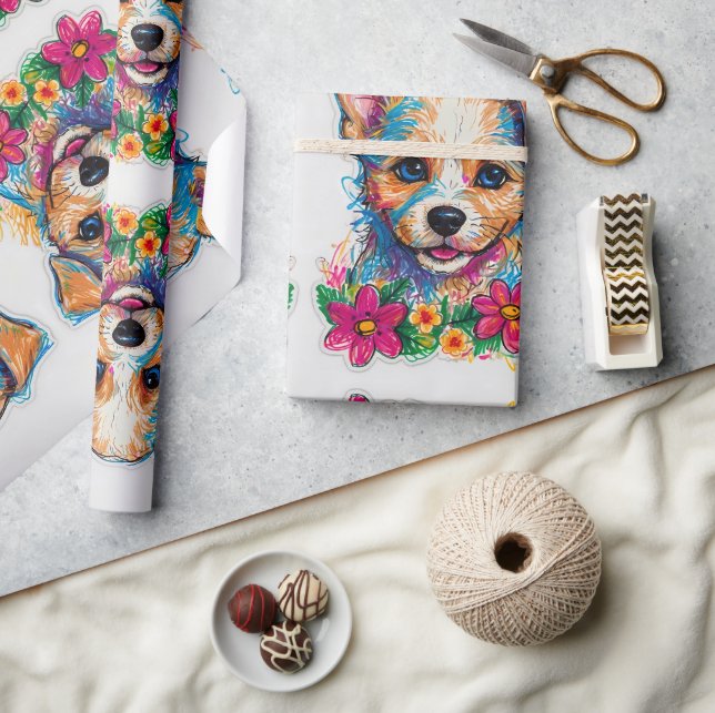 Cute Little Small Puppy Dog Pencil Art  Wrapping Paper (Crafts)