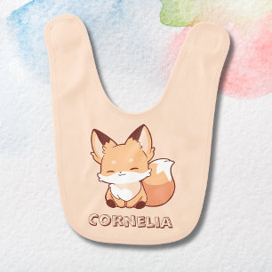 Cute Little Smiling Fox Personalized Name Baby Bib